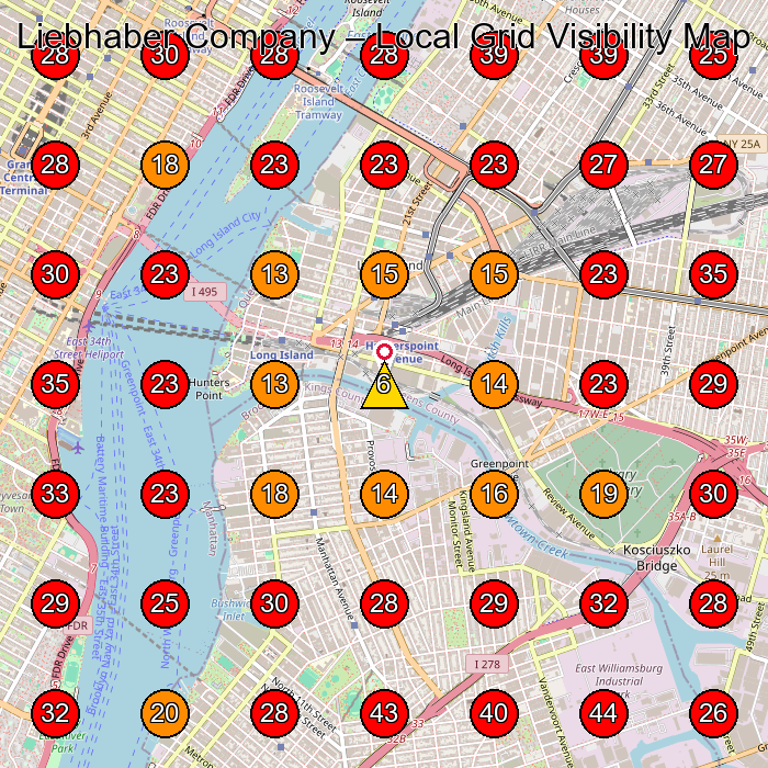 Liebhaber Company GeoGrid visibility map for General Contractor in Brooklyn